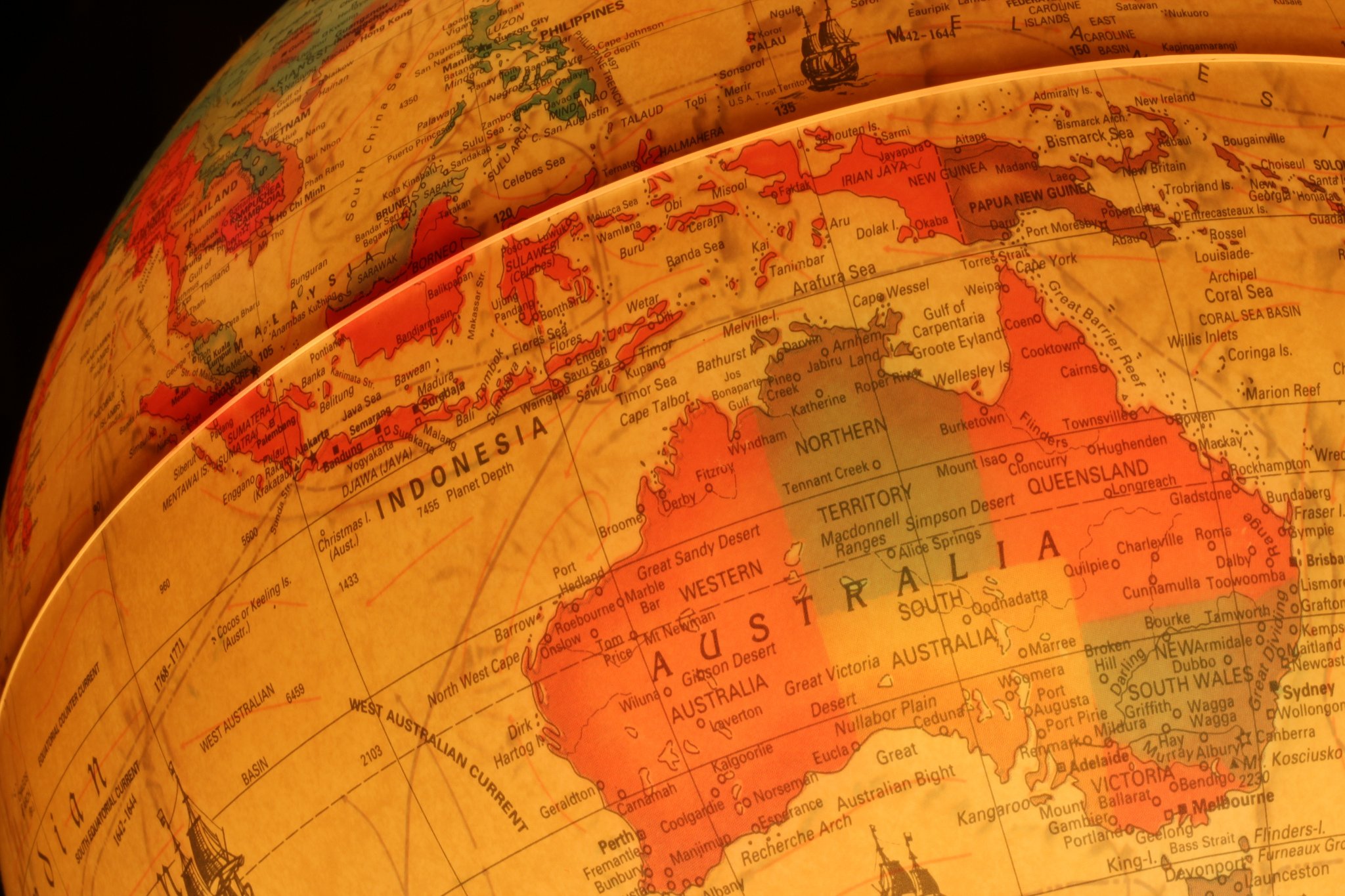 Globe terrestre avec le continent Australie en gros plan